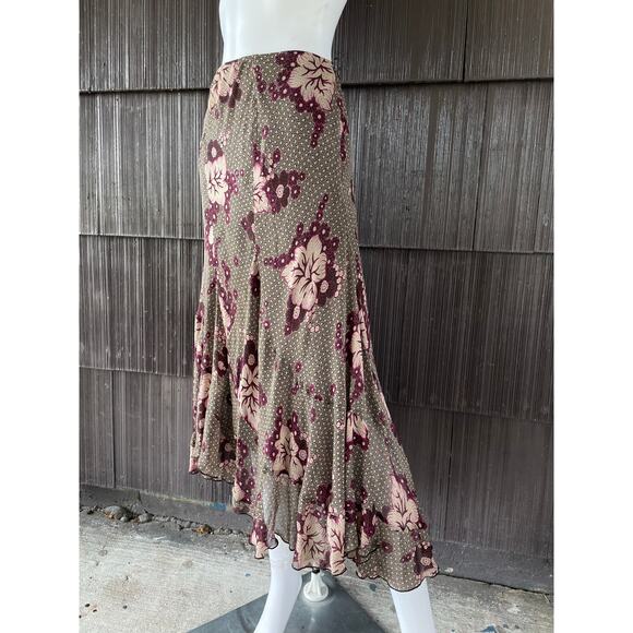 🔥Y2K Anne Klein 100% Silk Romantic Floral Bohemian Flowy Asymmetrical Skirt 16W - Picture 2 of 9